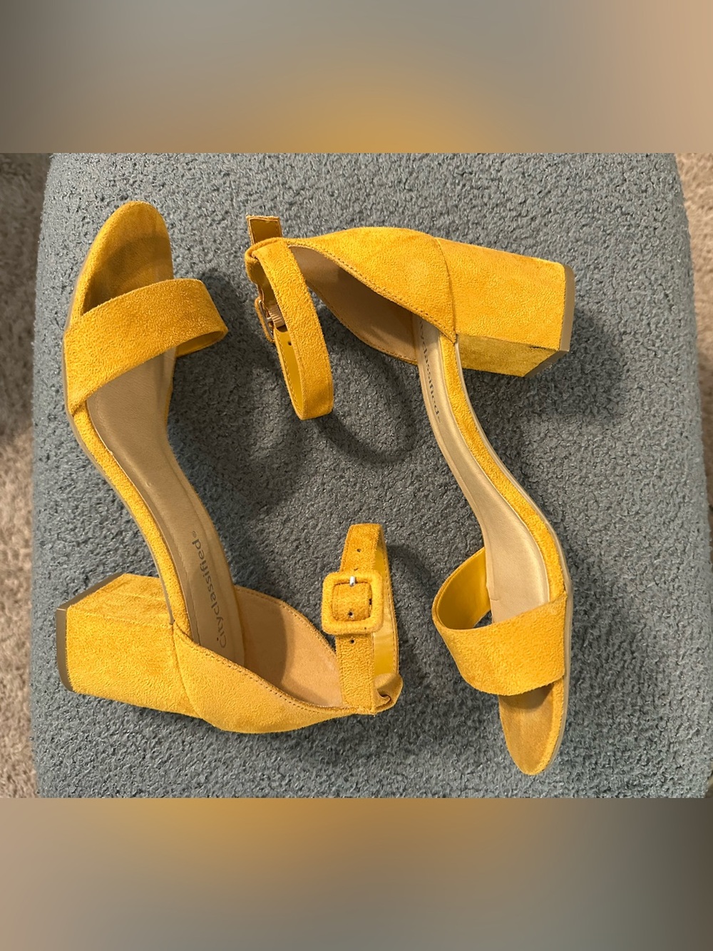Women’s Yellow Suede Block Heel Sandals